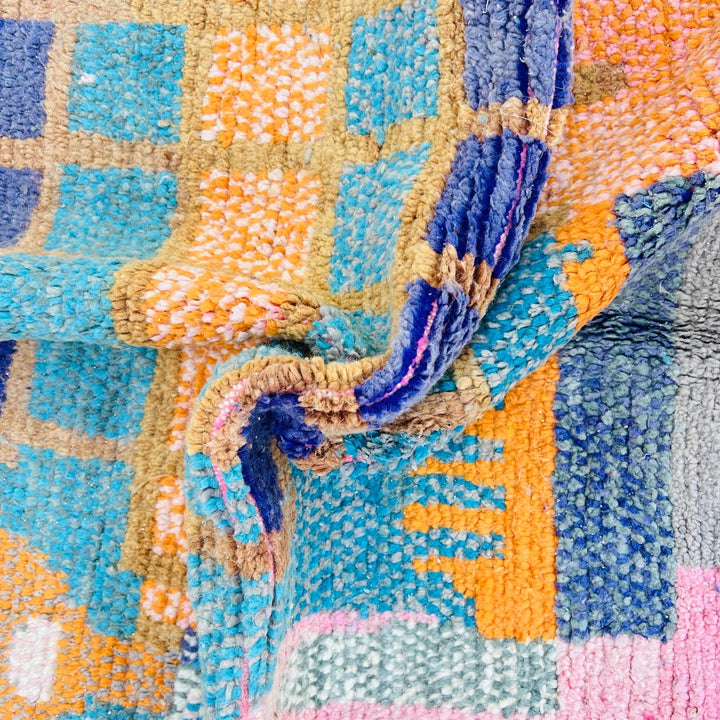Vintage Moroccan Rug – Abstract Blue Orange Berber Wool Carpet
