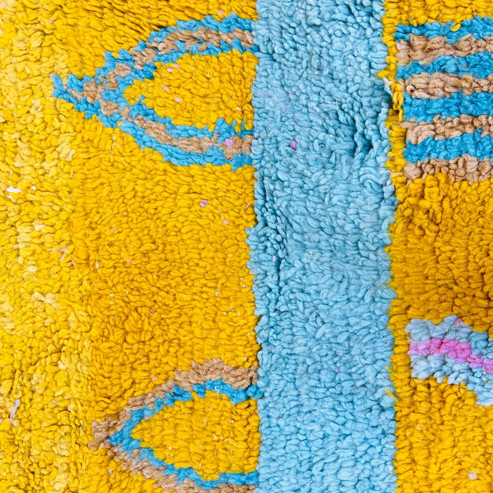 Vintage Moroccan Wool Rug 686 – Handmade Yellow Blue Berber Rug