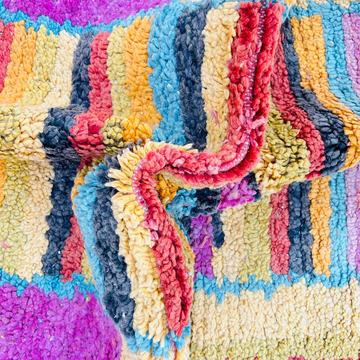 Vintage Moroccan Wool Rug – Pink &amp; Yellow Abstract Design 631