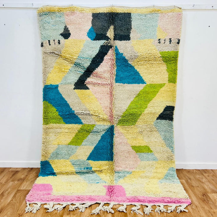 Vintage Moroccan rug handmade from pastel wool with abstract geometric Berber design, 260x165 cm