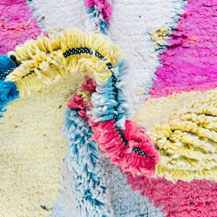 Vintage Moroccan Rug – Abstract Pink and Mustard Berber Wool Carpet
