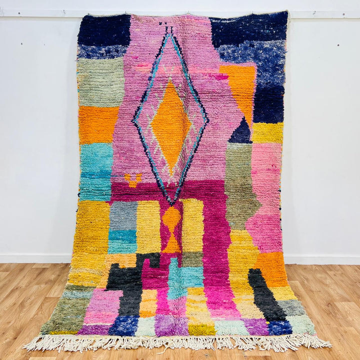 vintage moroccan rug with colorful berber diamond pattern handmade wool carpet