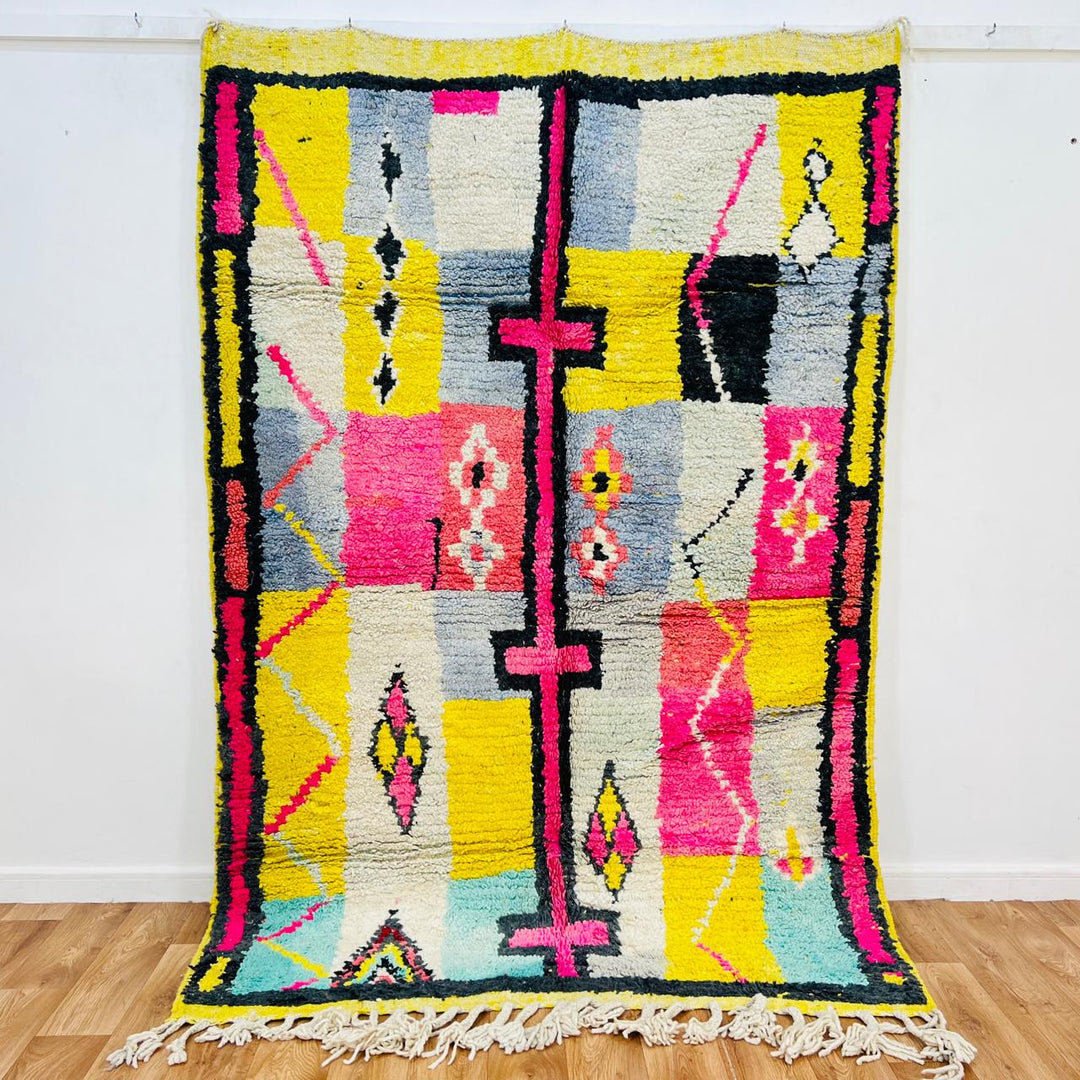 Vintage Moroccan Area Rug – Bright Geometric Berber Wool Art