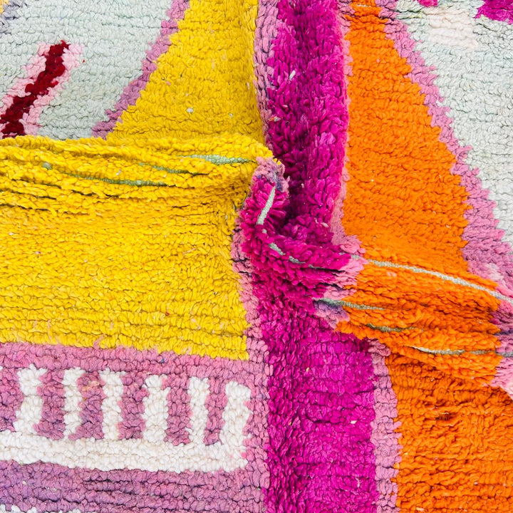 Vintage Moroccan rug handmade from geometric Berber wool design in soft earthy colors, 254x160 cm