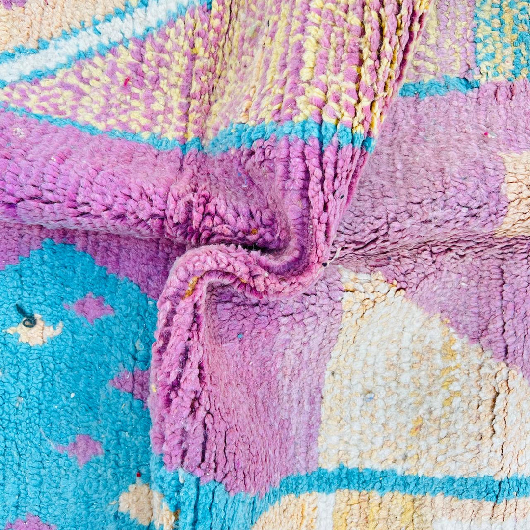 Vintage Moroccan rug handmade from pastel Berber wool with soft geometric design, 247x158 cm