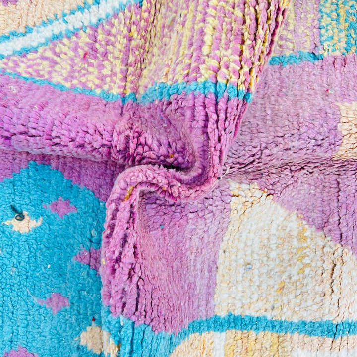 Vintage Moroccan rug handmade from pastel Berber wool with soft geometric design, 247x158 cm