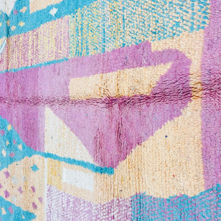 Vintage Moroccan rug handmade from pastel Berber wool with soft geometric design, 247x158 cm