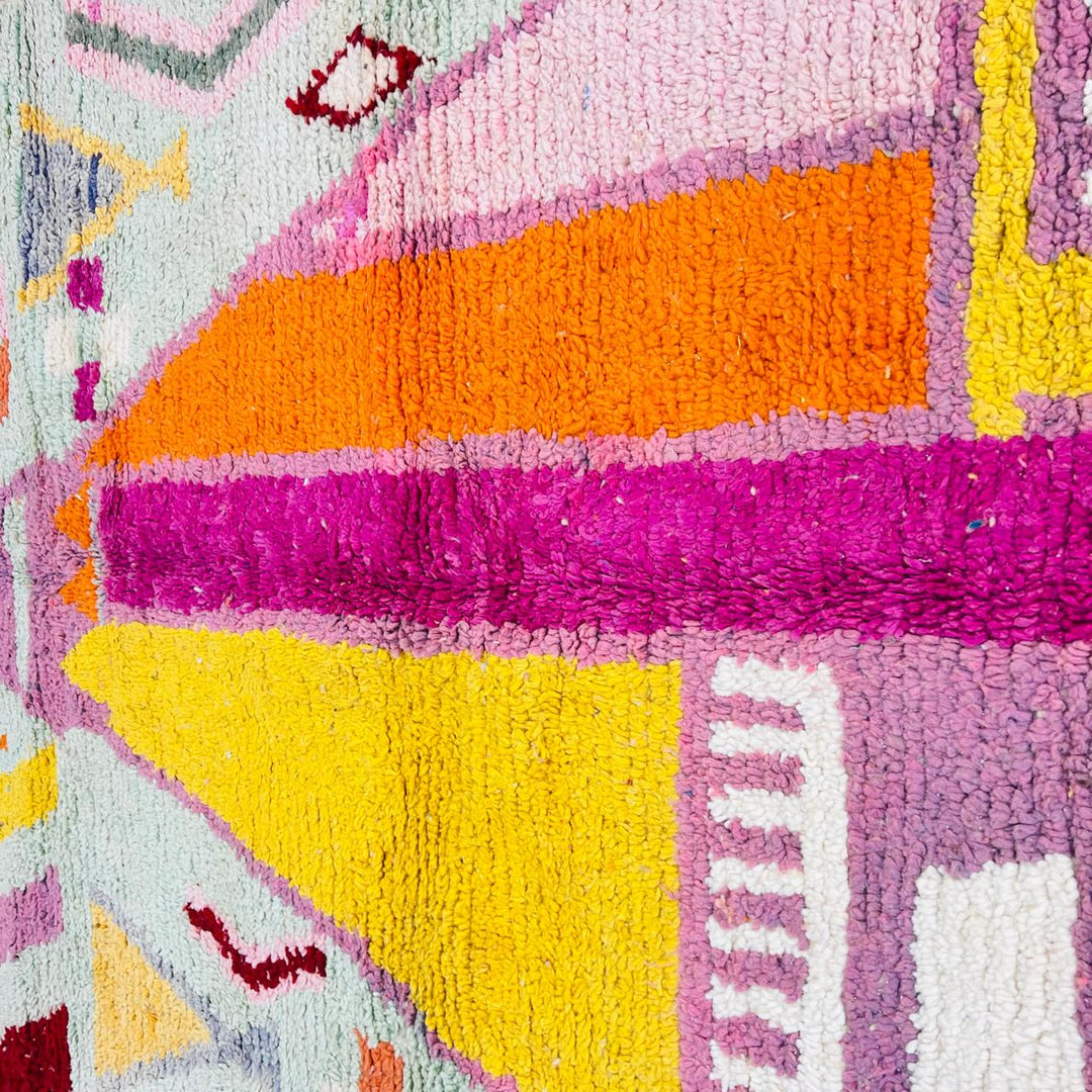 Vintage Moroccan rug handmade from geometric Berber wool design in soft earthy colors, 254x160 cm