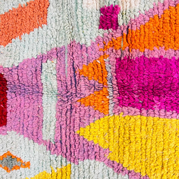 Vintage Moroccan rug handmade from geometric Berber wool design in soft earthy colors, 254x160 cm