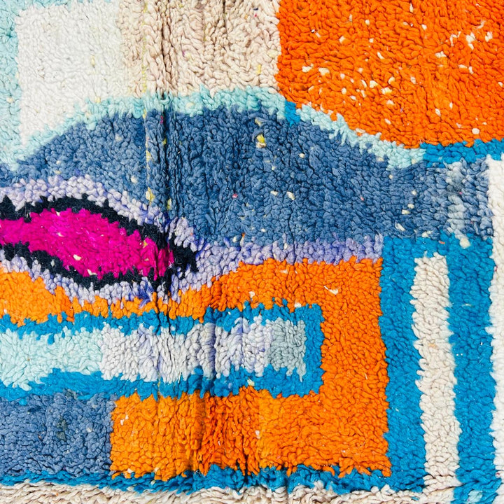 Vintage Moroccan rug handmade from abstract Berber wool with colorful flowing design, 245x155 cm