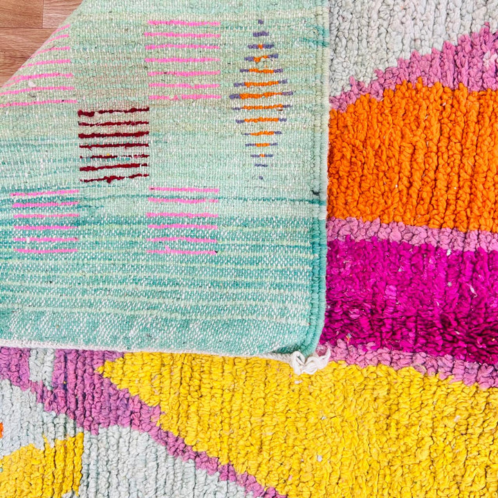 Vintage Moroccan rug handmade from geometric Berber wool design in soft earthy colors, 254x160 cm