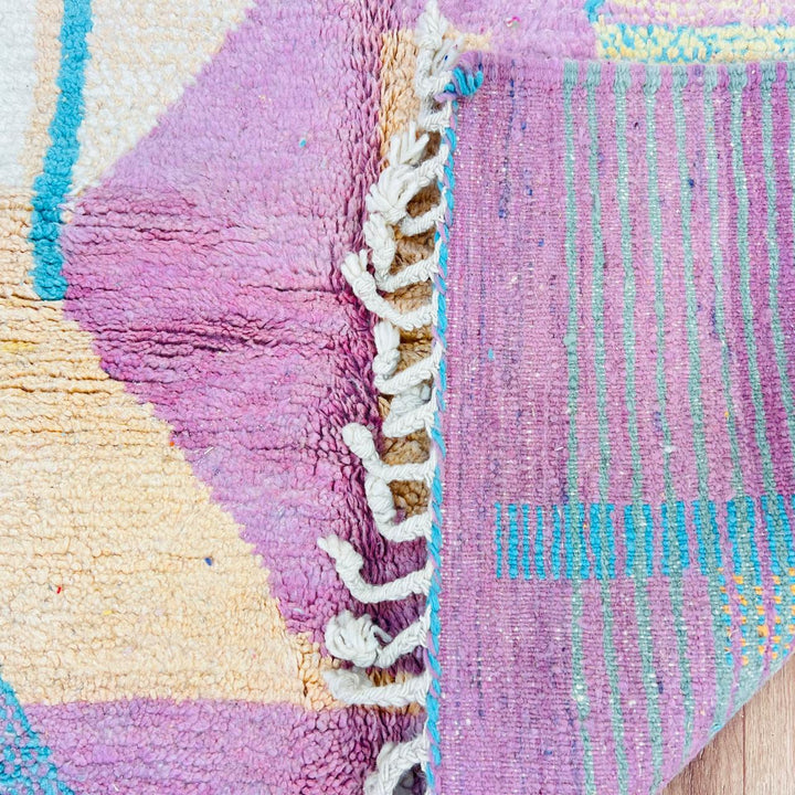 Vintage Moroccan rug handmade from pastel Berber wool with soft geometric design, 247x158 cm