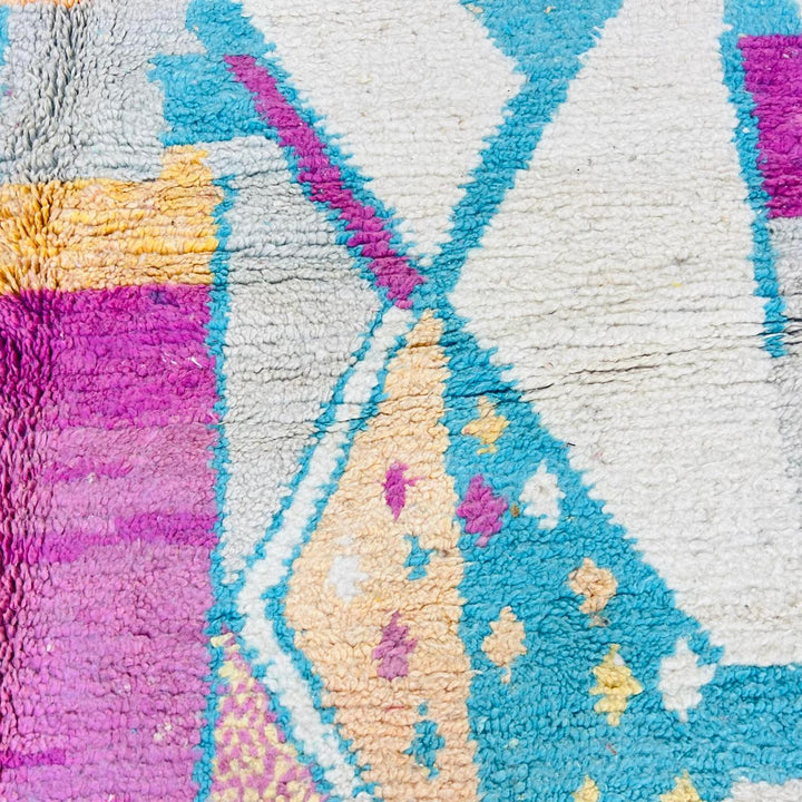 Vintage Moroccan rug handmade from pastel Berber wool with soft geometric design, 247x158 cm