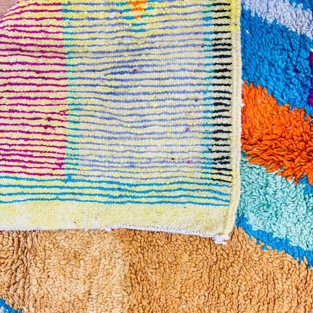 Vintage Moroccan rug handmade from abstract Berber wool with colorful flowing design, 245x155 cm
