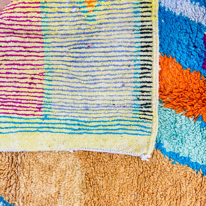 Vintage Moroccan rug handmade from abstract Berber wool with colorful flowing design, 245x155 cm