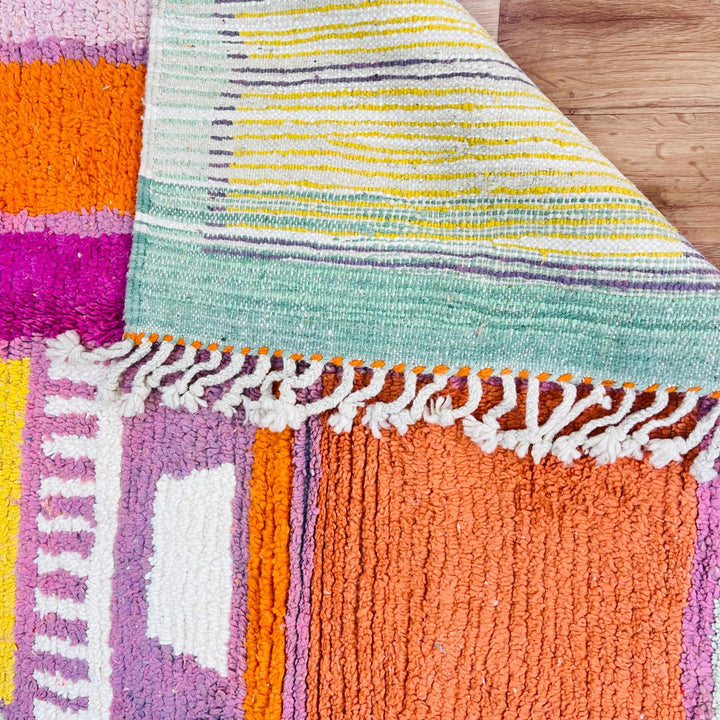 Vintage Moroccan rug handmade from geometric Berber wool design in soft earthy colors, 254x160 cm