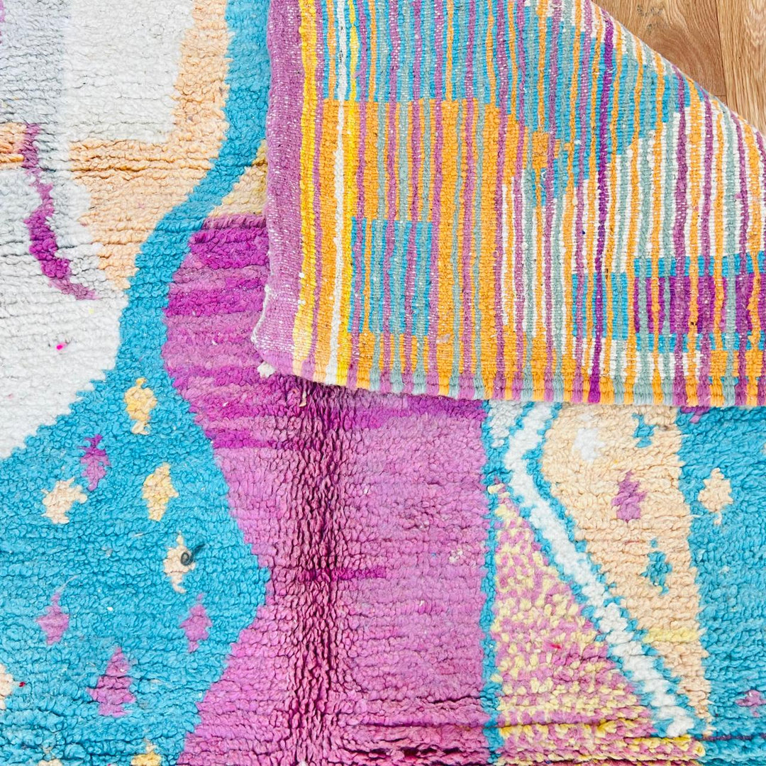Vintage Moroccan rug handmade from pastel Berber wool with soft geometric design, 247x158 cm