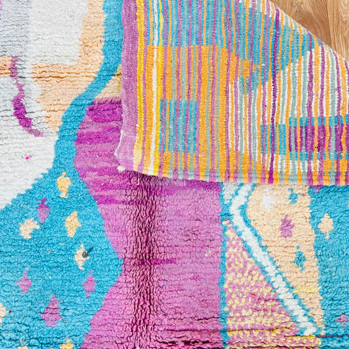 Vintage Moroccan rug handmade from pastel Berber wool with soft geometric design, 247x158 cm