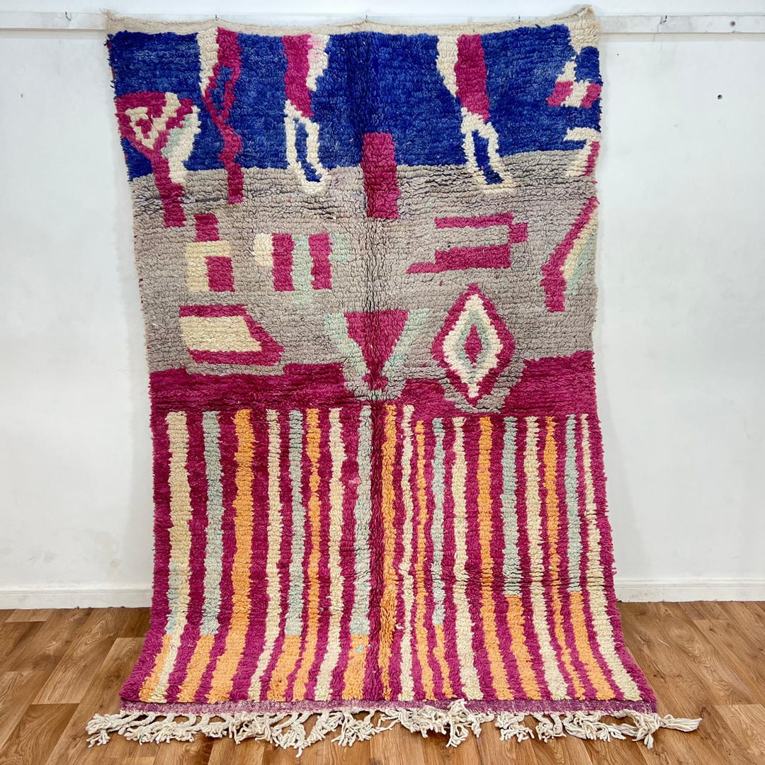 vintage moroccan wool rug with colorful berber geometric pattern 234x160 cm handmade tribal carpet