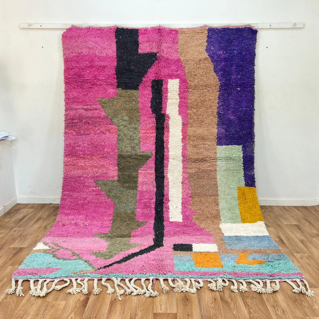 vintage pink moroccan berber wool rug with abstract geometric design 302 x 210 cm