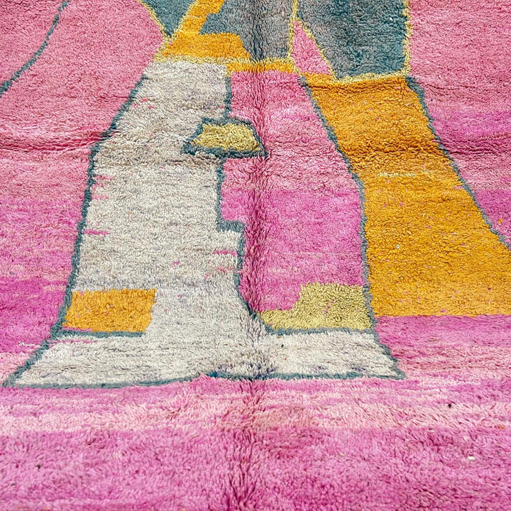 vintage pink moroccan abstract wool rug with geometric design