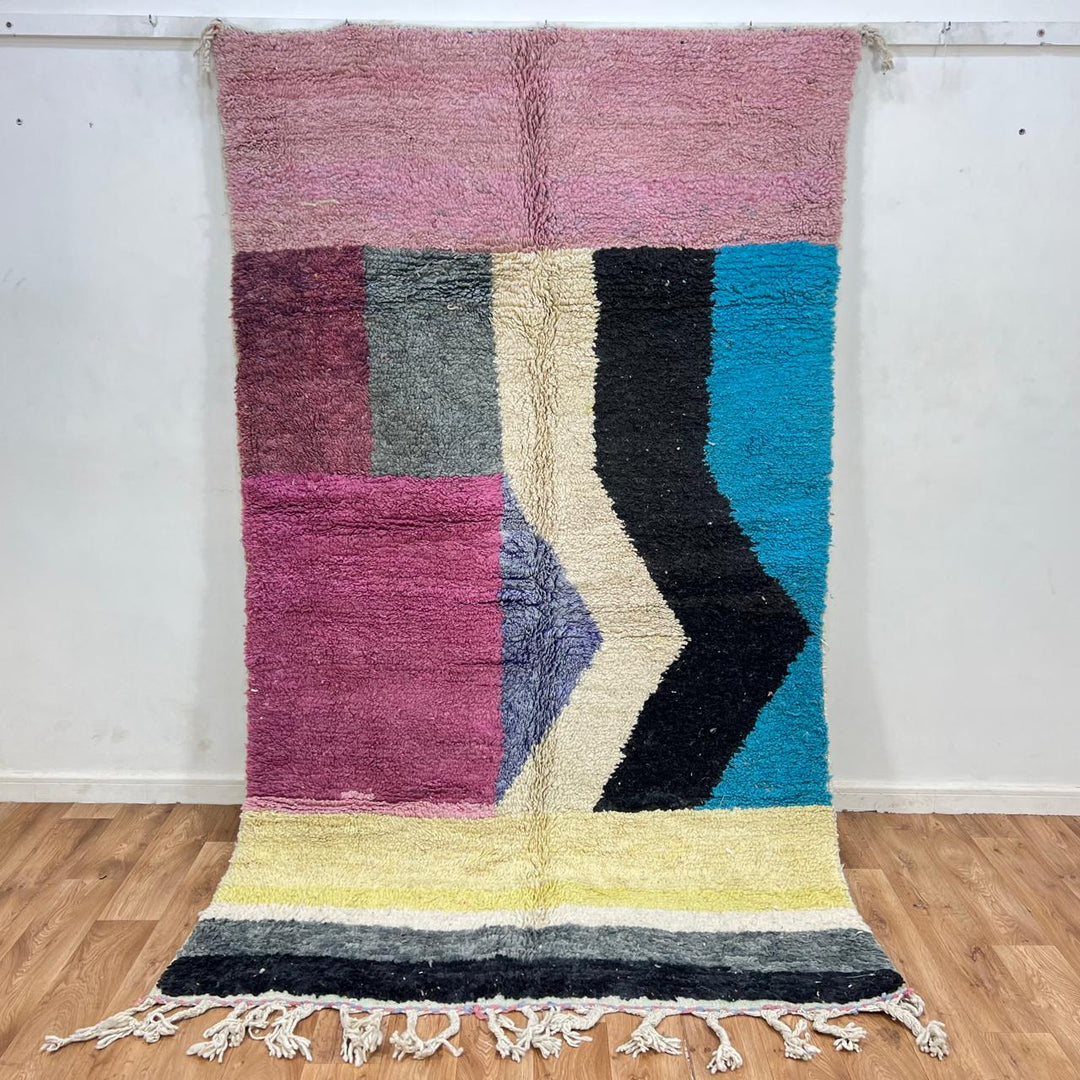 vintage moroccan wool rug color block berber geometric pattern 256x150 cm handmade tribal carpet