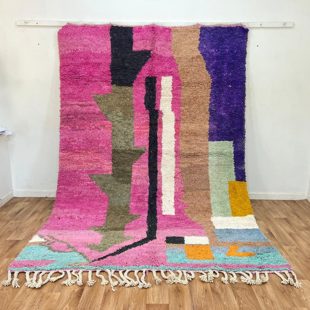 vintage pink moroccan berber wool rug with abstract geometric design 302 x 210 cm