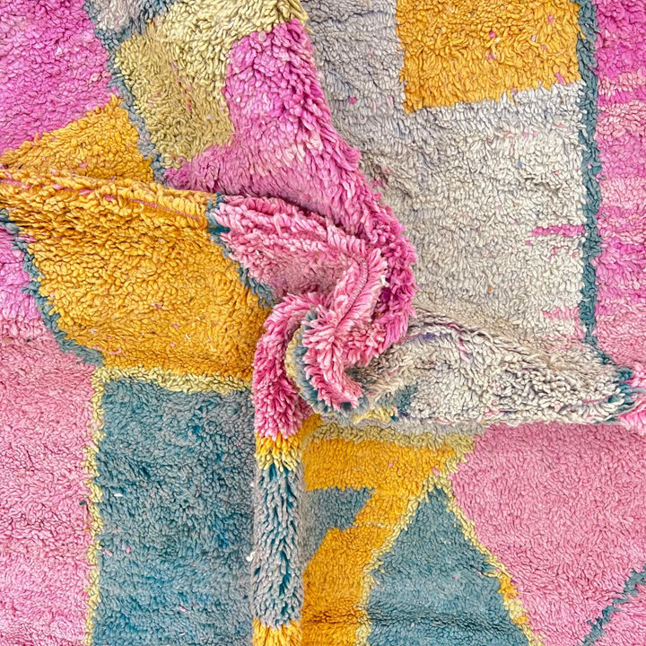 vintage pink moroccan abstract wool rug with geometric design