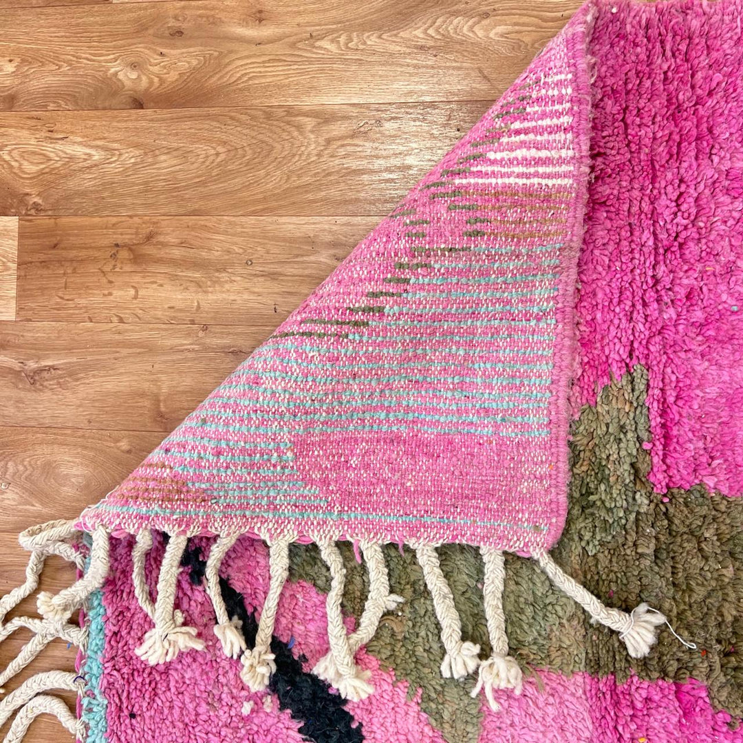 vintage pink moroccan berber wool rug with abstract geometric design 302 x 210 cm