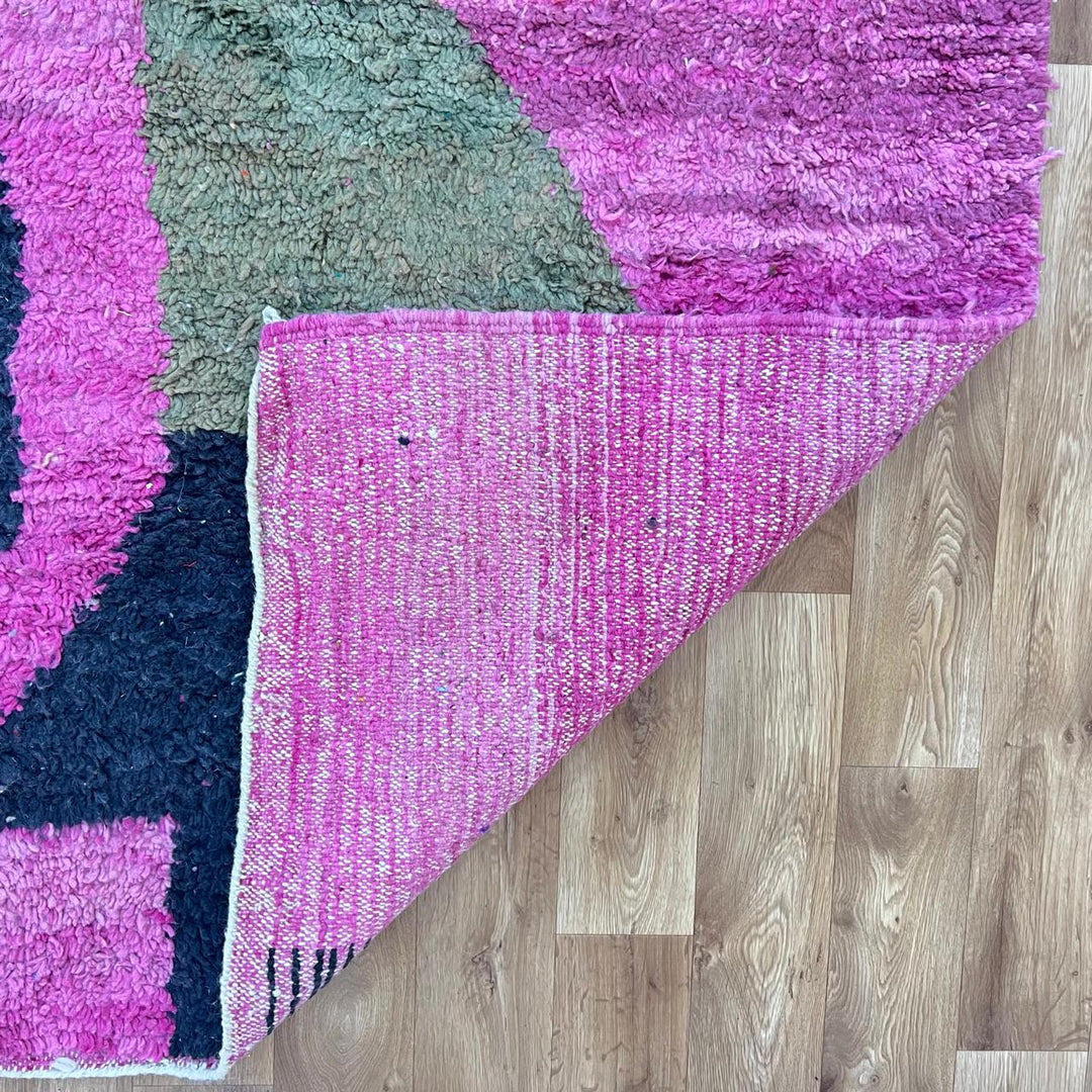 vintage pink moroccan berber wool rug with abstract geometric design 302 x 210 cm