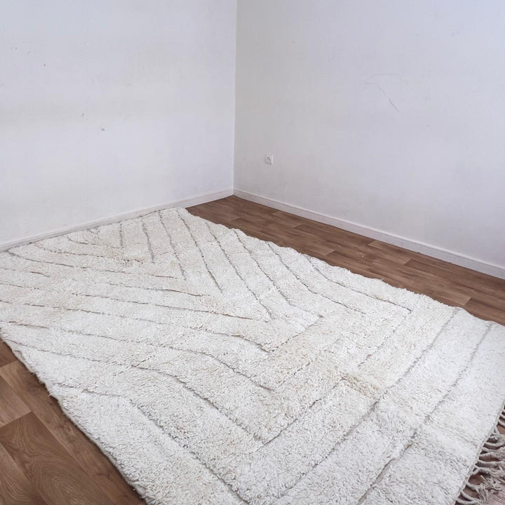 White Moroccan rug minimalist carved wool Berber rug neutral geometric area rug