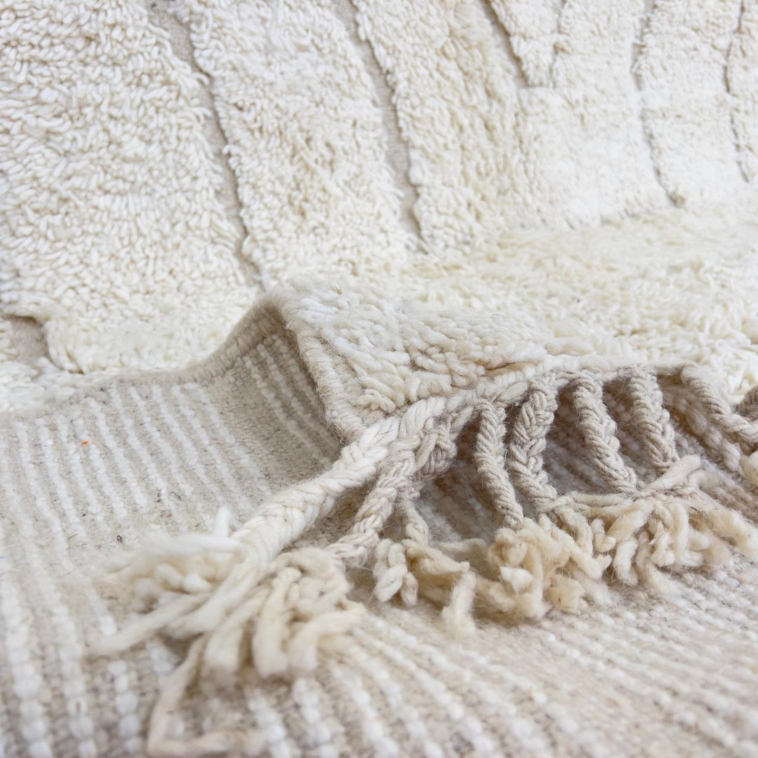 White Moroccan rug minimalist carved wool Berber rug neutral geometric area rug