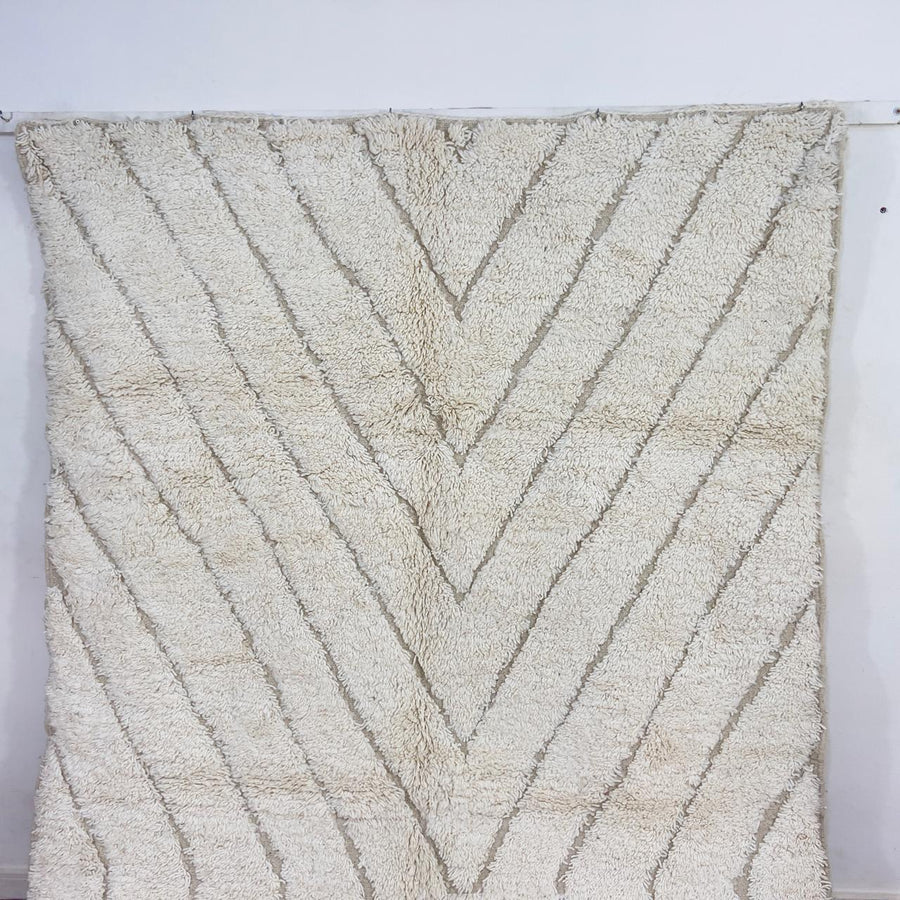 White Moroccan rug minimalist carved wool Berber rug neutral geometric area rug