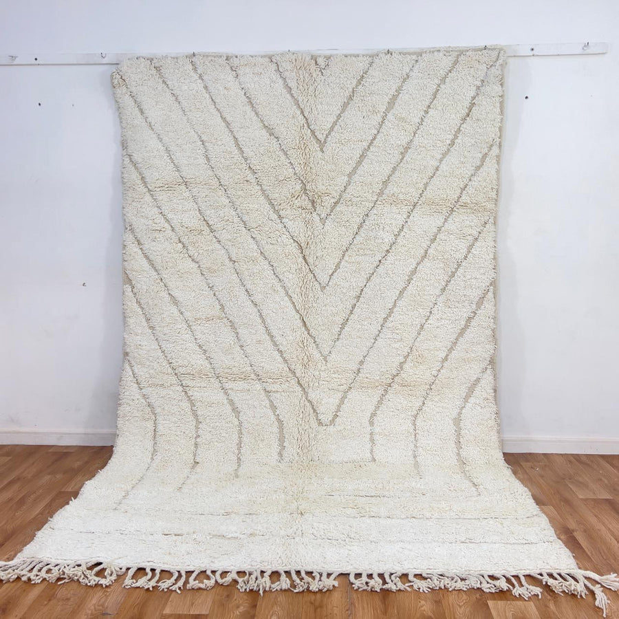 White Moroccan rug minimalist carved wool Berber rug neutral geometric area rug