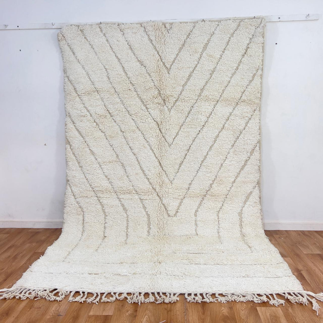 White Moroccan rug minimalist carved wool Berber rug neutral geometric area rug
